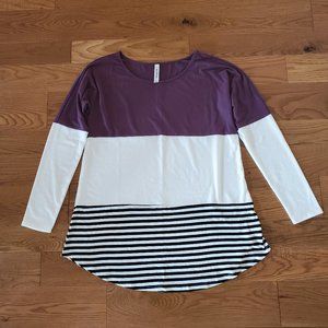Zenana Premium Tunic length Long Sleeve Round Neck Color Block Top